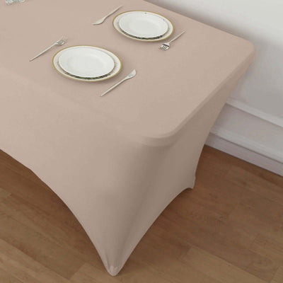 Stretch Spandex Rectangle Tablecloth 6ft Nude - Wrinkle Free Fitted Table Cover