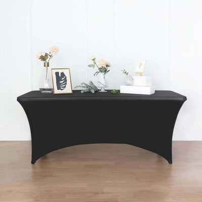 Stretch Spandex Rectangular Table Cover 72"x30" Black - Curved Open Back Fitted Tablecloth