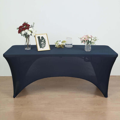 Stretch Spandex Rectangular Table Cover 72"x30" Navy Blue - Curved Open Back Fitted Tablecloth