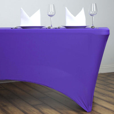 Stretch Spandex Rectangle Tablecloth 6ft Purple - Wrinkle Free Fitted Table Cover