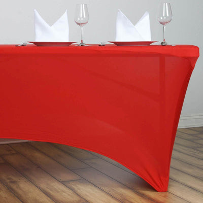 Stretch Spandex Rectangle Tablecloth 6ft Red - Wrinkle Free Fitted Table Cover