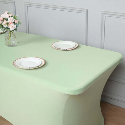 Stretch Spandex Rectangle Tablecloth 6ft Sage Green - Wrinkle Free Fitted Table Cover