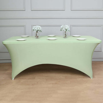 Elegant Sage Green Spandex Stretch Fitted Rectangular Tablecloth 6ft