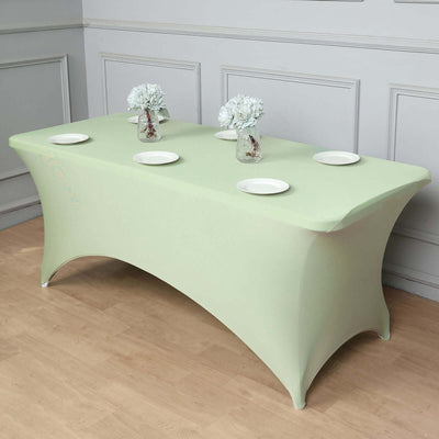 Stretch Spandex Rectangle Tablecloth 6ft Sage Green - Wrinkle Free Fitted Table Cover