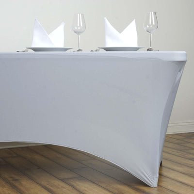 Stretch Spandex Rectangle Tablecloth 6ft Silver - Wrinkle Free Fitted Table Cover