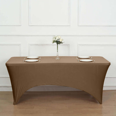 Stretch Spandex Rectangle Tablecloth 6ft Taupe - Wrinkle Free Fitted Table Cover