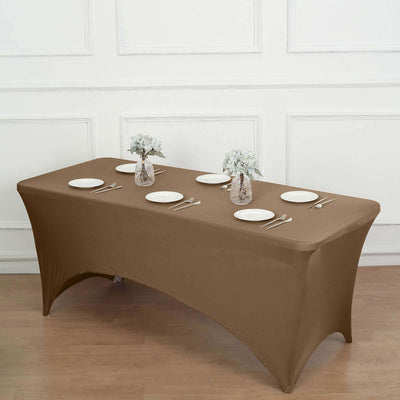 Stretch Spandex Rectangle Tablecloth 6ft Taupe - Wrinkle Free Fitted Table Cover