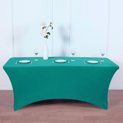 Stretch Spandex Rectangle Tablecloth 6ft Peacock Teal - Wrinkle Free Fitted Table Cover