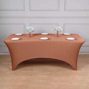 Terracotta (Rust) Spandex Stretch Fitted Rectangular Tablecloth 6ft