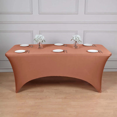 Stretch Spandex Rectangle Tablecloth 6ft Terracotta (Rust) - Wrinkle Free Fitted Table Cover