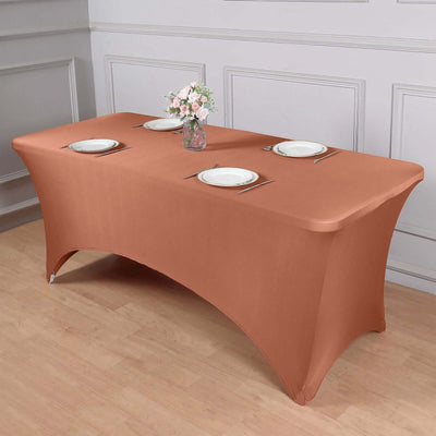 Stretch Spandex Rectangle Tablecloth 6ft Terracotta (Rust) - Wrinkle Free Fitted Table Cover