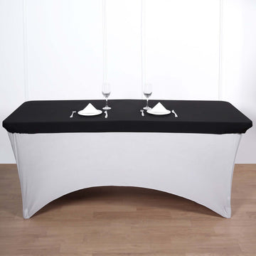 Black Stretch Spandex Banquet Tablecloth Top Cover 6ft