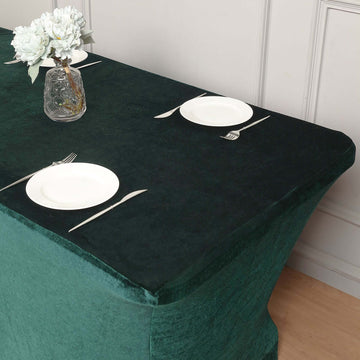 Elevate Your Event with the Hunter Emerald Green Premium Velvet Spandex Rectangular Tablecloth