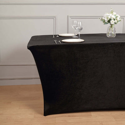 Premium Velvet Spandex Rectangle Tablecloth 6ft Black - Durable & Luxurious Fitted Table Cover for Event Decor