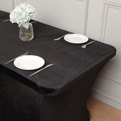 Premium Velvet Spandex Rectangle Tablecloth 6ft Black - Durable & Luxurious Fitted Table Cover for Event Decor