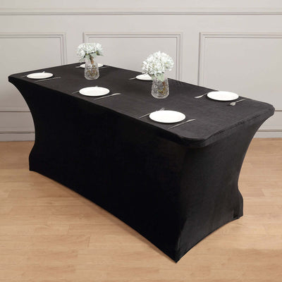 Premium Velvet Spandex Rectangle Tablecloth 6ft Black - Durable & Luxurious Fitted Table Cover for Event Decor