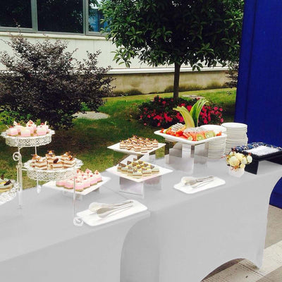 Stretch Spandex Rectangle Tablecloth 6ft White - Easy to Maintain Form-Fitting Table Cover for Weddings & Events