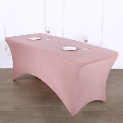 Stretch Spandex Rectangle Fitted Table Cover 96"x30" Dusty Rose - Wrinkle Free Form-Fitting Tablecloth