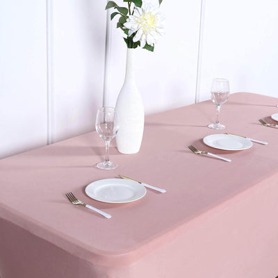 Stretch Spandex Rectangle Fitted Table Cover 96"x30" Dusty Rose - Wrinkle Free Form-Fitting Tablecloth