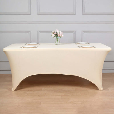 Stretch Spandex Rectangle Fitted Table Cover 96"x30" Beige - Wrinkle Free Form-Fitting Tablecloth