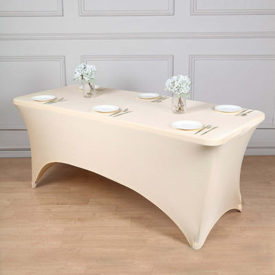 Stretch Spandex Rectangle Fitted Table Cover 96"x30" Beige - Wrinkle Free Form-Fitting Tablecloth