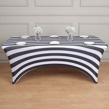 Elegant Black and White Striped Spandex Tablecloth