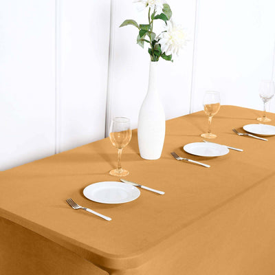 Stretch Spandex Rectangle Tablecloth 6ft Gold - Easy to Maintain Form-Fitting Table Cover for Weddings & Events