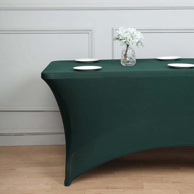 Stretch Spandex Rectangle Fitted Table Cover 96"x30" Hunter Emerald Green - Wrinkle Free Form-Fitting Tablecloth