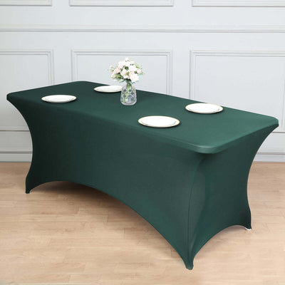 Stretch Spandex Rectangle Fitted Table Cover 96"x30" Hunter Emerald Green - Wrinkle Free Form-Fitting Tablecloth