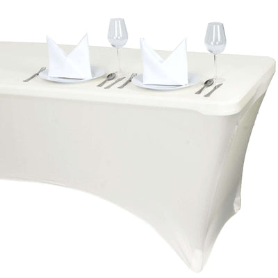 Stretch Spandex Rectangle Fitted Table Cover 96"x30" Ivory - Wrinkle Free Form-Fitting Tablecloth