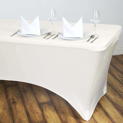 Stretch Spandex Rectangle Tablecloth 6ft Ivory - Wrinkle Free Fitted Table Cover