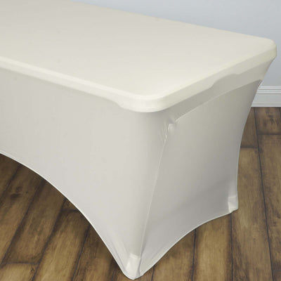 Stretch Spandex Rectangle Fitted Table Cover 96"x30" Ivory - Wrinkle Free Form-Fitting Tablecloth
