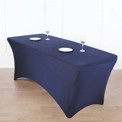 Stretch Spandex Rectangle Fitted Table Cover 96"x30" Navy Blue - Wrinkle Free Form-Fitting Tablecloth