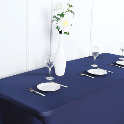 Stretch Spandex Rectangle Fitted Table Cover 96"x30" Navy Blue - Wrinkle Free Form-Fitting Tablecloth
