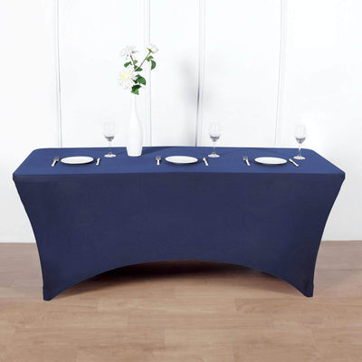Stretch Spandex Rectangle Fitted Table Cover 96"x30" Navy Blue - Wrinkle Free Form-Fitting Tablecloth