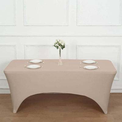Stretch Spandex Rectangle Fitted Table Cover 96"x30" Nude - Wrinkle Free Form-Fitting Tablecloth