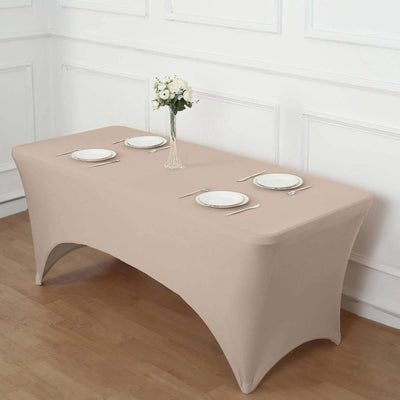 Stretch Spandex Rectangle Fitted Table Cover 96"x30" Nude - Wrinkle Free Form-Fitting Tablecloth
