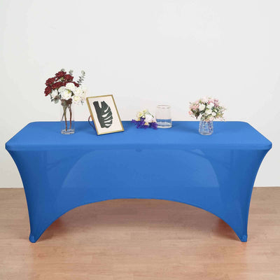 Stretch Spandex Rectangle Table Cover 96"x30" Royal Blue - Curved Open Back Fitted Tablecloth