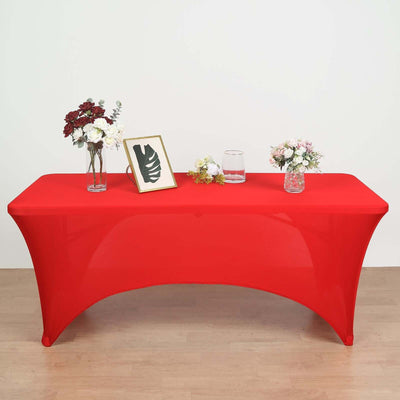 Stretch Spandex Rectangle Table Cover 96"x30" Red - Curved Open Back Fitted Tablecloth