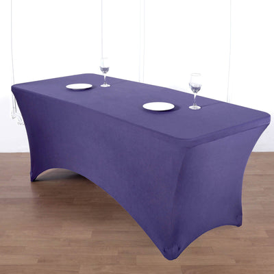 Stretch Spandex Rectangle Fitted Table Cover 96"x30" Purple - Wrinkle Free Form-Fitting Tablecloth