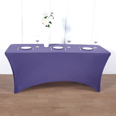 Stretch Spandex Rectangle Fitted Table Cover 96"x30" Purple - Wrinkle Free Form-Fitting Tablecloth