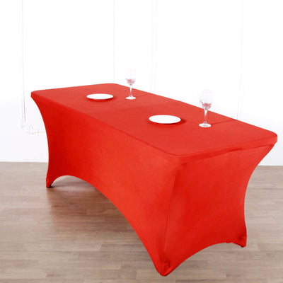 Stretch Spandex Rectangle Fitted Table Cover 96"x30" Red - Wrinkle Free Form-Fitting Tablecloth