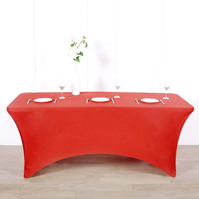 Stretch Spandex Rectangle Fitted Table Cover 96"x30" Red - Wrinkle Free Form-Fitting Tablecloth