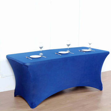 Add Elegance to Your Event with the Royal Blue Rectangular Stretch Spandex Tablecloth