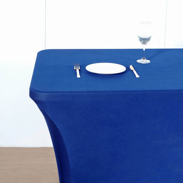 Create a Stunning Setting with the Royal Blue Rectangular Stretch Spandex Tablecloth