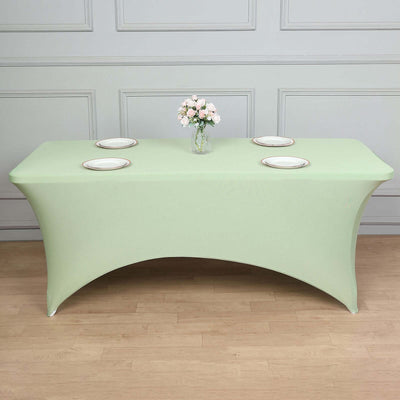 Stretch Spandex Rectangle Fitted Table Cover 96"x30" Sage Green - Wrinkle Free Form-Fitting Tablecloth