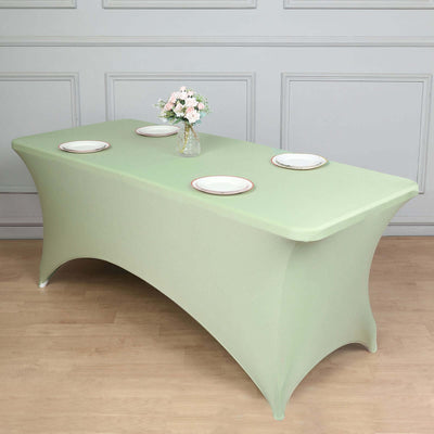 Stretch Spandex Rectangle Fitted Table Cover 96"x30" Sage Green - Wrinkle Free Form-Fitting Tablecloth