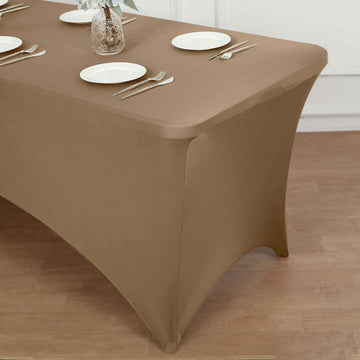 Elegant Taupe Spandex Stretch Fitted Rectangular Tablecloth 8ft