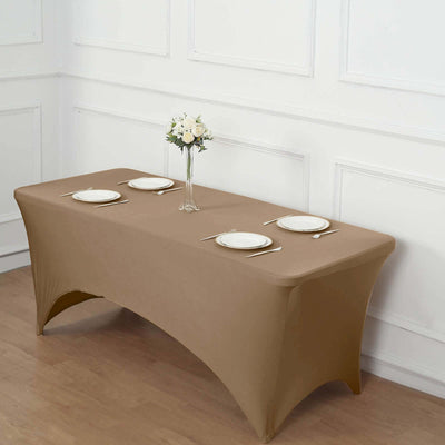 Stretch Spandex Rectangle Fitted Table Cover 96"x30" Taupe - Wrinkle Free Form-Fitting Tablecloth