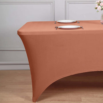 Terracotta (Rust) Spandex Stretch Fitted Rectangular Tablecloth 8ft